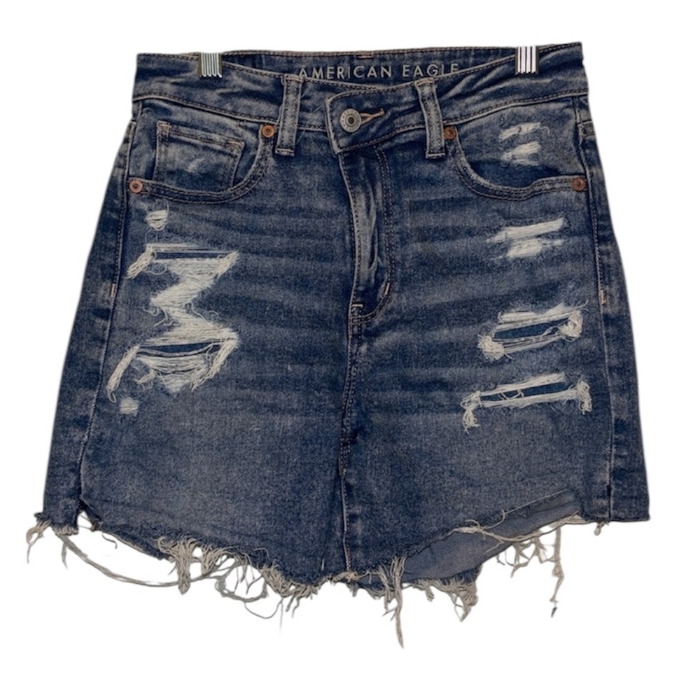 American Eagle Outfitters Distressed Mom Blue Jean Shorts